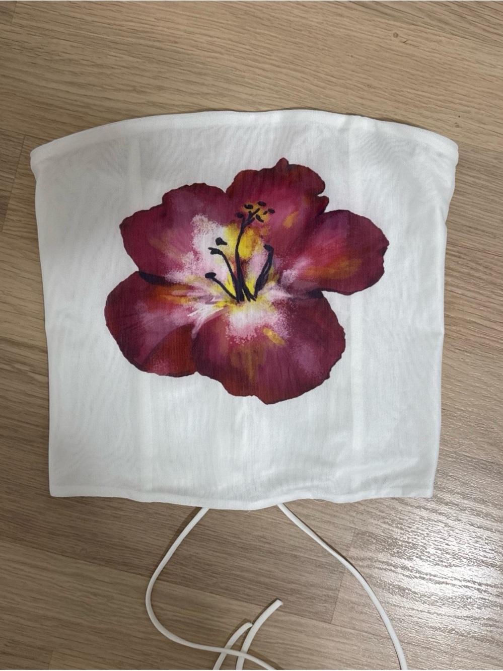 Edikted White Tube Top with Burgundy Floral Print